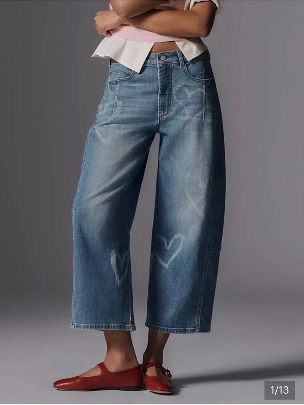 PILCRO Anthropologie Heart Graffiti Cropped Barrel Leg relaxed jeans 29
